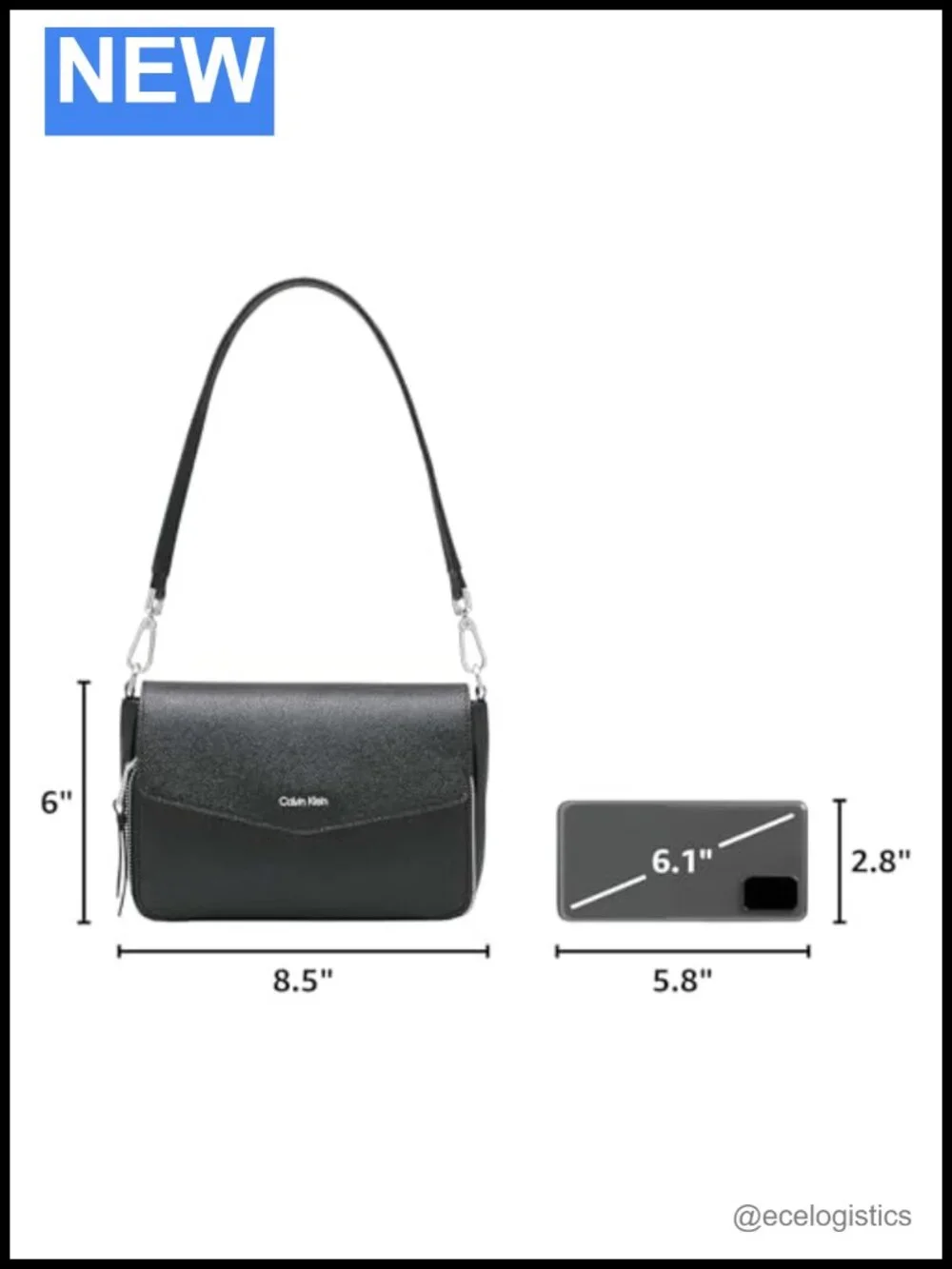 Calvin Klein Ava Novelty Demi Shoulder Bag - Textured PVC, Flap Closure, 2